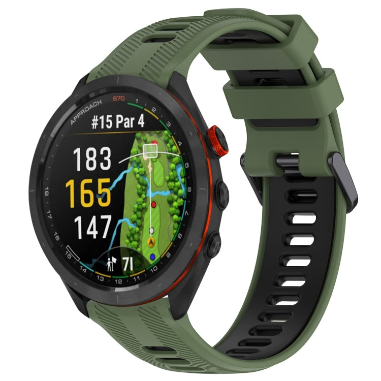 For Garmin Approach S70 47mm Sports Two-Color Silicone Watch Band(Army Green+Black) - Watch Bands by PMC TechLife | Online Shopping South Africa | PMC TechLife