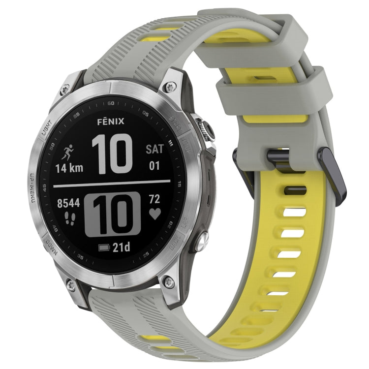 For Garmin Fenix 7 Sports Two-Color Silicone Watch Band(Grey+Yellow) - Watch Bands by PMC TechLife | Online Shopping South Africa | PMC TechLife