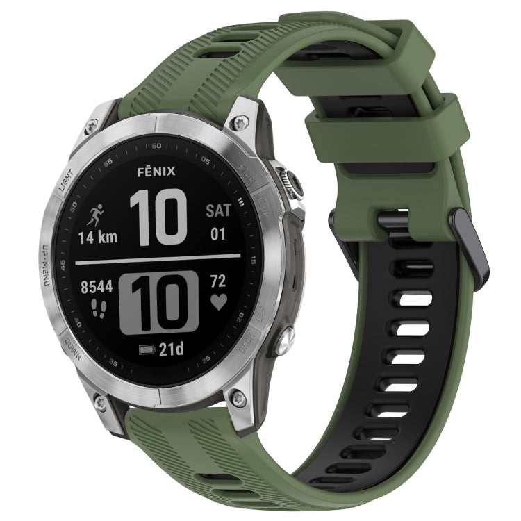 For Garmin Fenix 7 Sports Two-Color Silicone Watch Band(Army Green+Black) - Watch Bands by PMC TechLife | Online Shopping South Africa | PMC TechLife