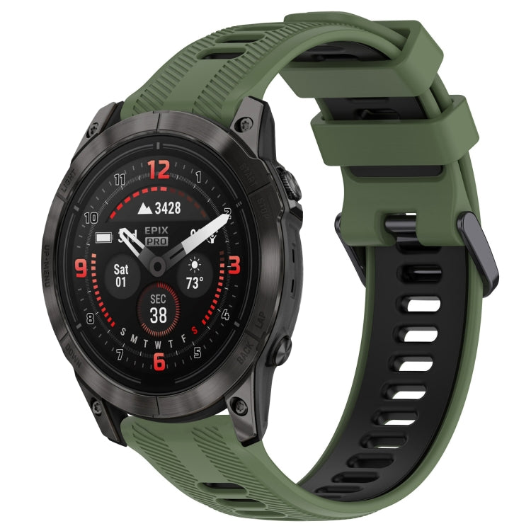 For Garmin EPIX Pro 47mm Sports Two-Color Silicone Watch Band(Army Green+Black) - Watch Bands by PMC TechLife | Online Shopping South Africa | PMC TechLife