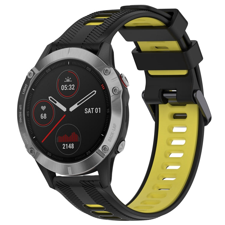 For Garmin Fenix 6 Sports Two-Color Silicone Watch Band(Black+Yellow) - Watch Bands by PMC TechLife | Online Shopping South Africa | PMC TechLife