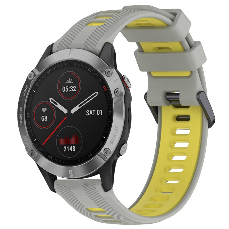For Garmin Fenix 6 Sports Two-Color Silicone Watch Band(Grey+Yellow) - Watch Bands by PMC TechLife | Online Shopping South Africa | PMC TechLife