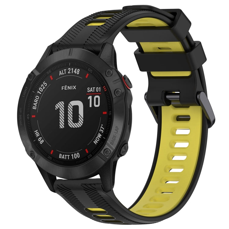 For Garmin Fenix 6 Pro Sports Two-Color Silicone Watch Band(Black+Yellow) - Watch Bands by PMC TechLife | Online Shopping South Africa | PMC TechLife