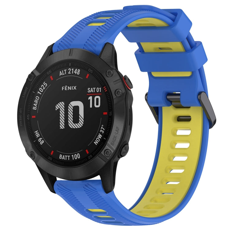 For Garmin Fenix 6 Pro Sports Two-Color Silicone Watch Band(Blue+Yellow) - Watch Bands by PMC TechLife | Online Shopping South Africa | PMC TechLife