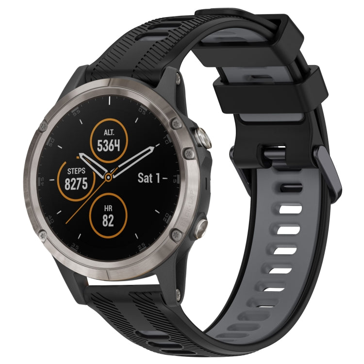 For Garmin Fenix 5 Plus Sports Two-Color Silicone Watch Band(Black+Grey) - Watch Bands by PMC TechLife | Online Shopping South Africa | PMC TechLife