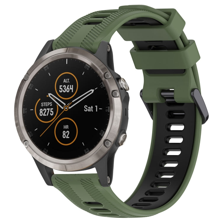 For Garmin Fenix 5 Plus Sports Two-Color Silicone Watch Band(Army Green+Black) - Watch Bands by PMC TechLife | Online Shopping South Africa | PMC TechLife