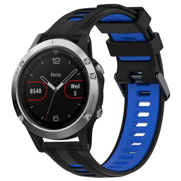 For Garmin Fenix 5 Sports Two-Color Silicone Watch Band(Black+Blue) - Watch Bands by PMC TechLife | Online Shopping South Africa | PMC TechLife