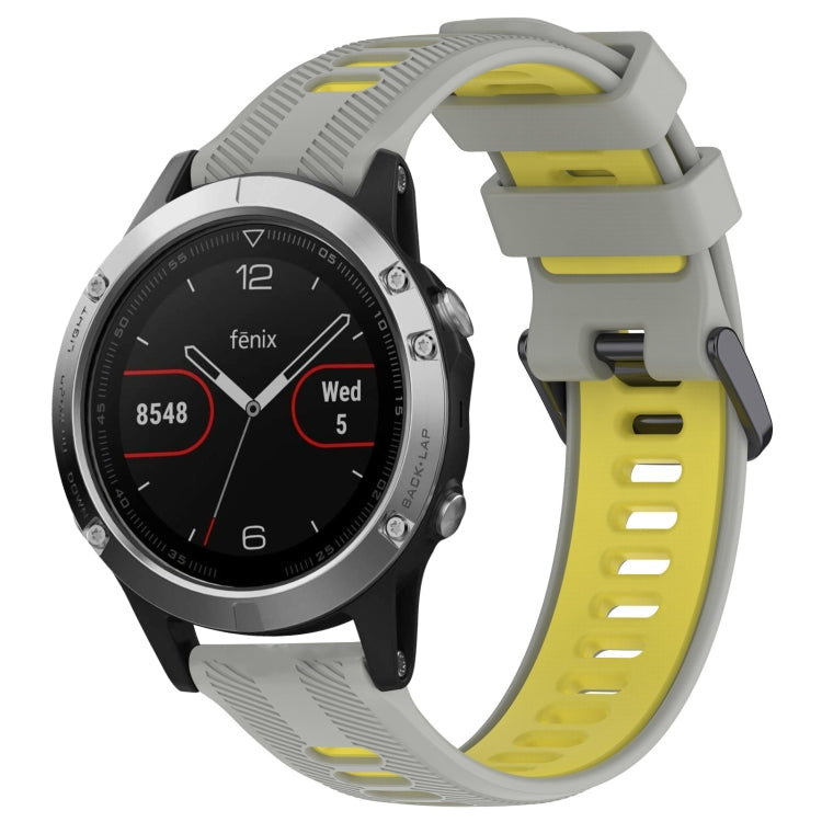 For Garmin Fenix 5 Sports Two-Color Silicone Watch Band(Grey+Yellow) - Watch Bands by PMC TechLife | Online Shopping South Africa | PMC TechLife