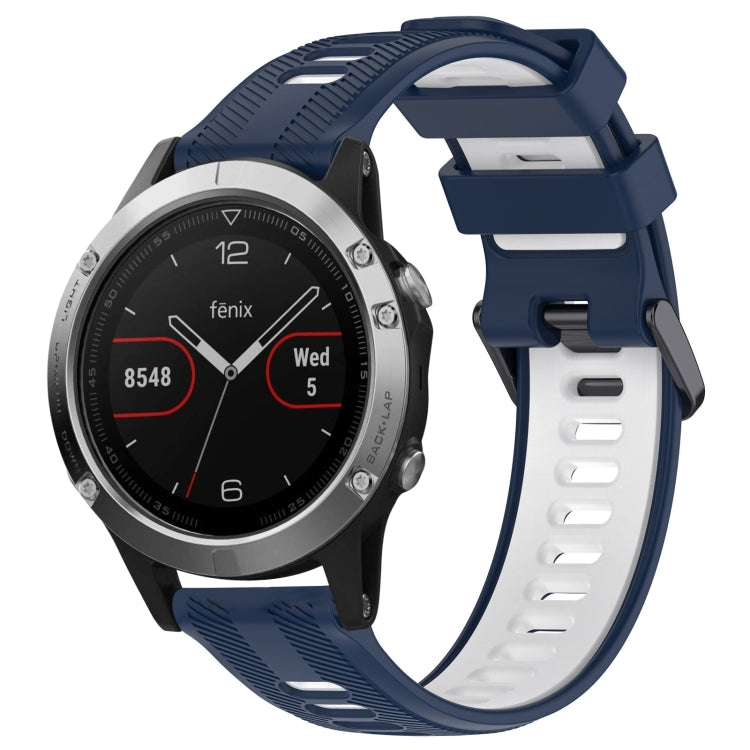 For Garmin Fenix 5 Sports Two-Color Silicone Watch Band(Midnight Blue+White) - Watch Bands by PMC TechLife | Online Shopping South Africa | PMC TechLife