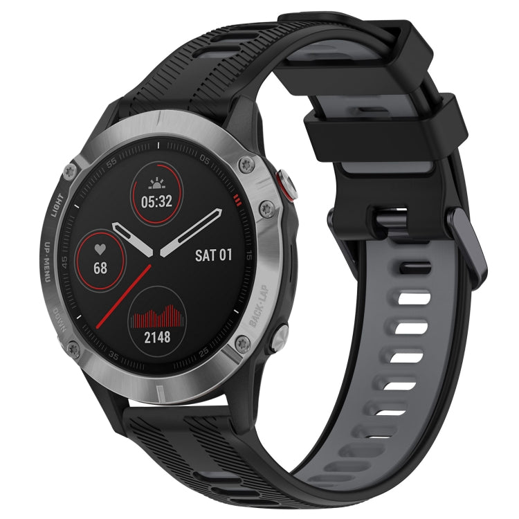 For Garmin Fenix 6 Solar Sports Two-Color Silicone Watch Band(Black+Grey) - Watch Bands by PMC TechLife | Online Shopping South Africa | PMC TechLife