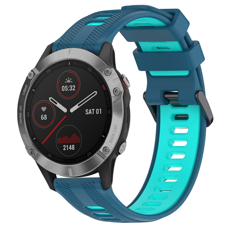 For Garmin Fenix 6 Solar Sports Two-Color Silicone Watch Band(Blue+Teal) - Watch Bands by PMC TechLife | Online Shopping South Africa | PMC TechLife