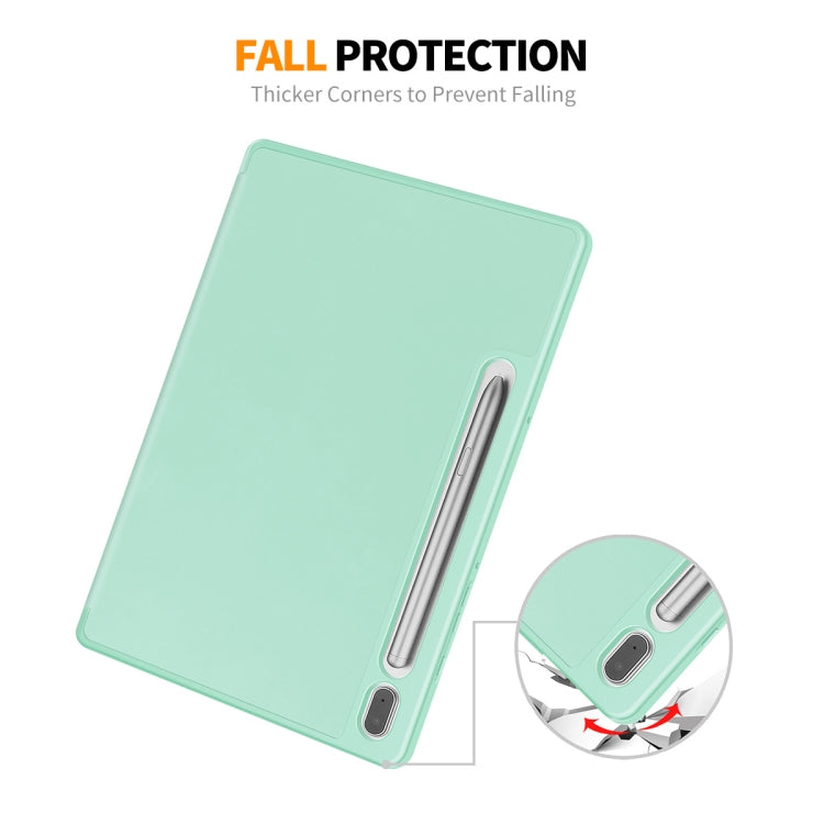 For Samsung Galaxy Tab S9 ENKAY Tri-fold Custer Leather TPU Bottom Smart Case with Pen Slot(Light Green) - free shipping - PMC TechLife - Order now!