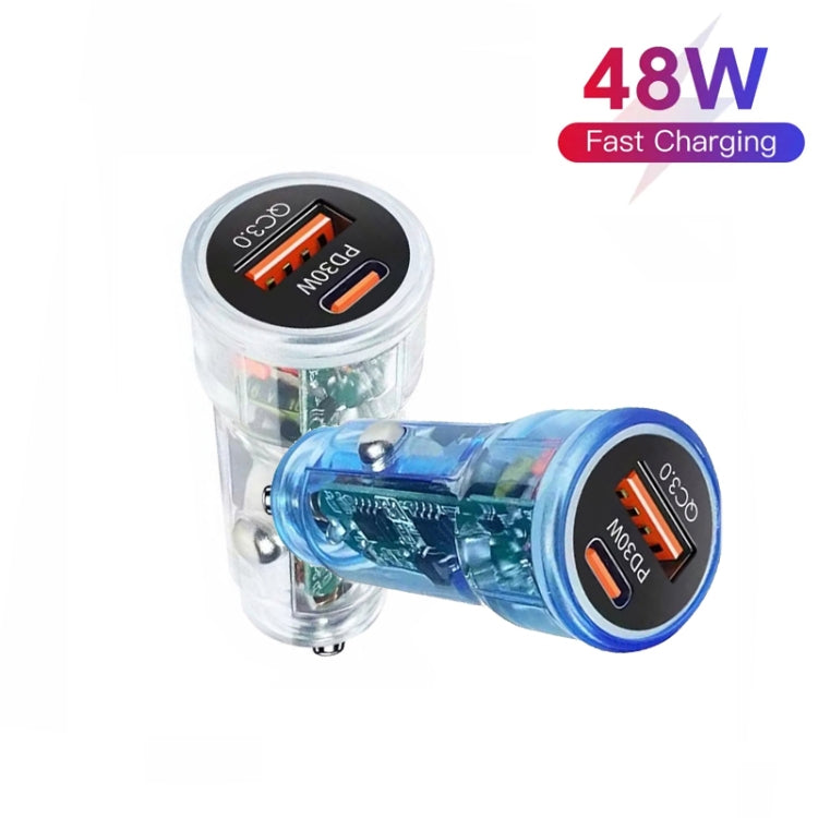 P35 48W PD30W+QC3.0 18W USB Transparent Car Quick Charge(Transparent Blue) - Car Charger by PMC TechLife | Online Shopping South Africa | PMC TechLife