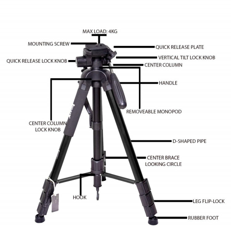 JMARY KP2264 Portable Detachable Tripod Mobile Phone SLR Camera Aluminium Alloy Stand(Black) - free shipping - PMC TechLife - Order now!