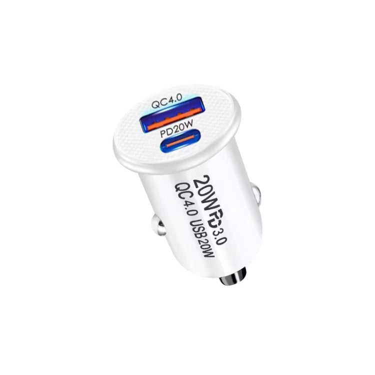 P10 Mini QC4.0 USB / PD20W Car Charger with Type-C to Type-C Fast Charging Data Cable(White) - Car Charger by PMC TechLife | Online Shopping South Africa | PMC TechLife