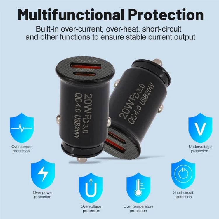 P10 Mini QC4.0 USB / PD20W Car Charger with Type-C to Type-C Fast Charging Data Cable(Black) - free shipping - PMC TechLife - Order now!