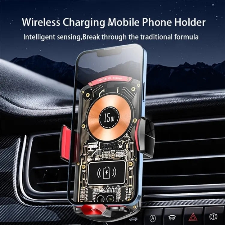 A6 Car Automatic Clamping Phone Holder 15W Magnetic Wireless Charger(Black) - Car Charger by PMC TechLife | Online Shopping South Africa | PMC TechLife