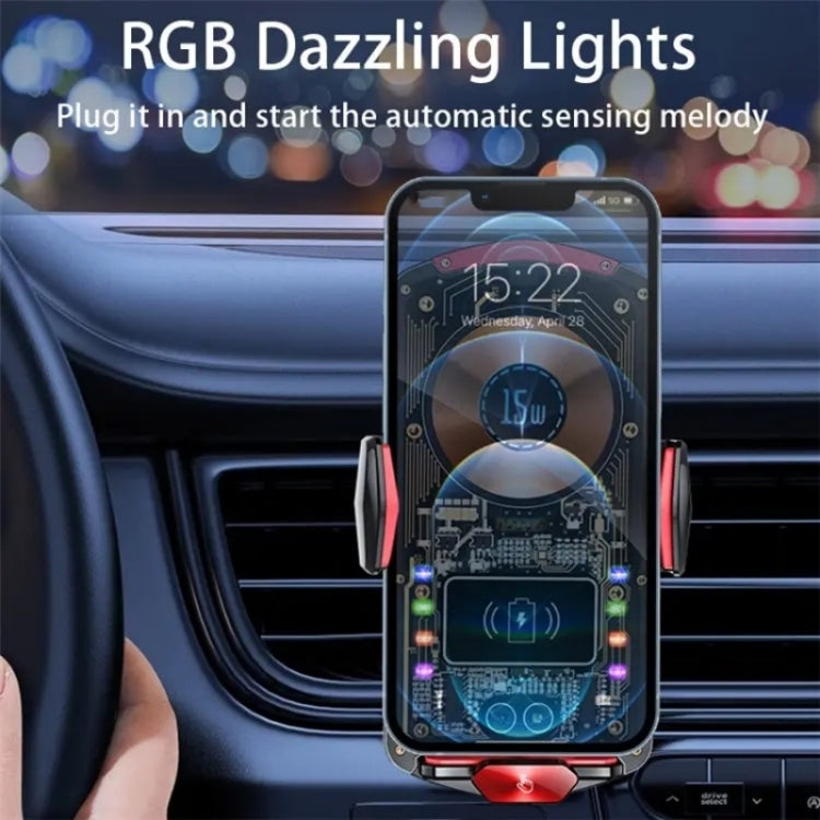 A6 Car Automatic Clamping Phone Holder 15W Magnetic Wireless Charger(Red) - Car Charger by PMC TechLife | Online Shopping South Africa | PMC TechLife
