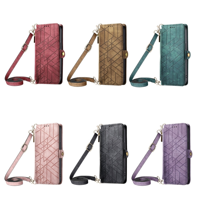 For iPhone 14 Pro Max Geometric Zipper Wallet Side Buckle Leather Phone Case with Crossbody Lanyard(Pink) - iPhone 14 Pro Max Cases by PMC TechLife | Online Shopping South Africa | PMC TechLife | Buy Now Pay Later Mobicred