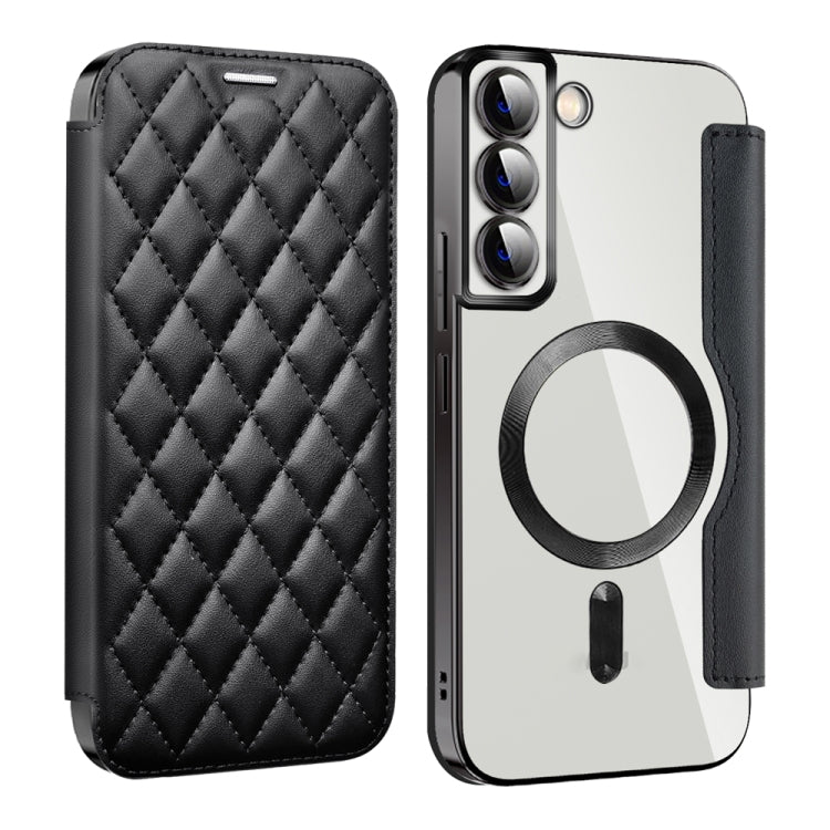 For Samsung Galaxy S23 5G Shield MagSafe RFID Anti-theft Rhombus Leather Phone Case(Black) - Galaxy S23 5G Cases by PMC TechLife | Online Shopping South Africa | PMC TechLife | Buy Now Pay Later Mobicred