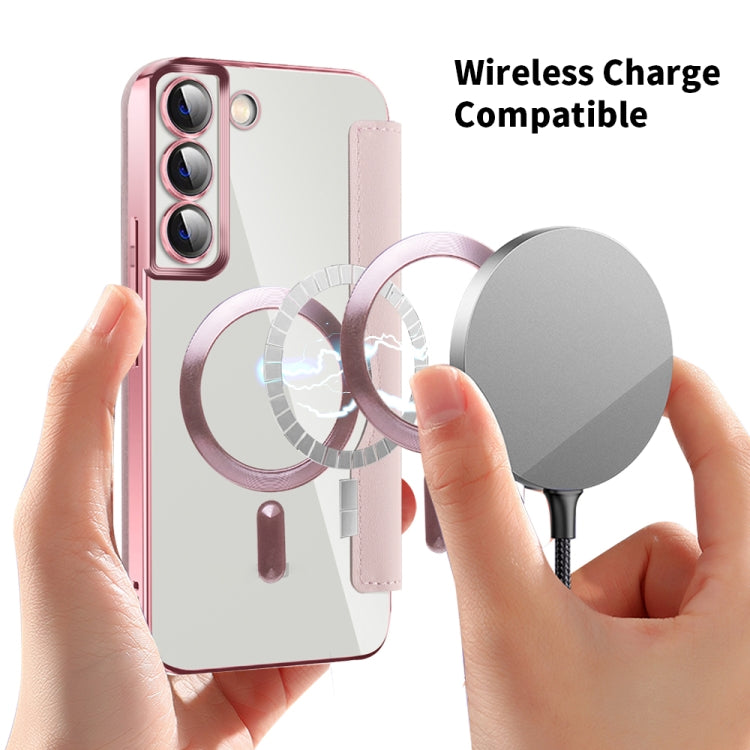 For Samsung Galaxy S23 5G Shield MagSafe RFID Anti-theft Rhombus Leather Phone Case(Pink) - free shipping - PMC TechLife - Order now!