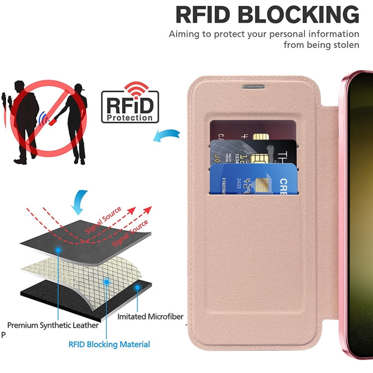 For Samsung Galaxy S23 5G Shield MagSafe RFID Anti-theft Rhombus Leather Phone Case(Pink) - free shipping - PMC TechLife - Order now!