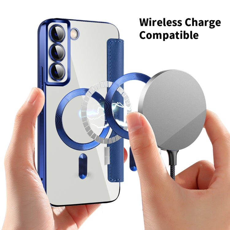 For Samsung Galaxy S23+ 5G Shield Magsafe RFID Anti-theft Rhombus Leather Phone Case(Dark Blue) - Galaxy S23+ 5G Cases by PMC TechLife | Online Shopping South Africa | PMC TechLife