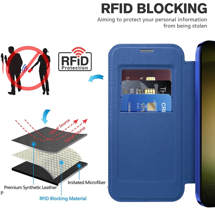 For Samsung Galaxy S23+ 5G Shield Magsafe RFID Anti-theft Rhombus Leather Phone Case(Dark Blue) - Galaxy S23+ 5G Cases by PMC TechLife | Online Shopping South Africa | PMC TechLife