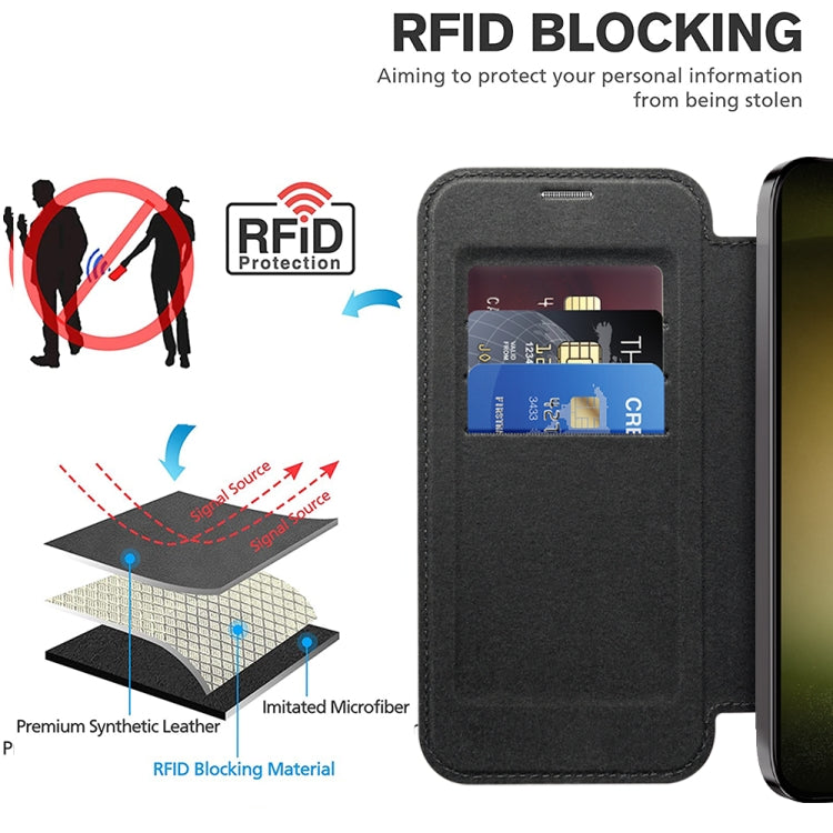 For Samsung Galaxy S23+ 5G Shield Magsafe RFID Anti-theft Rhombus Leather Phone Case(Black) - Galaxy S23+ 5G Cases by PMC TechLife | Online Shopping South Africa | PMC TechLife