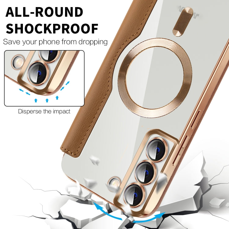 For Samsung Galaxy S23+ 5G Shield Magsafe RFID Anti-theft Rhombus Leather Phone Case(Brown) - Galaxy S23+ 5G Cases by PMC TechLife | Online Shopping South Africa | PMC TechLife