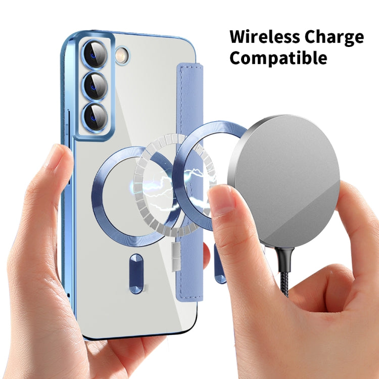 For Samsung Galaxy S23 Ultra 5G Shield Magsafe RFID Anti-theft Rhombus Leather Phone Case(Blue) - Galaxy S23 Ultra 5G Cases by PMC TechLife | Online Shopping South Africa | PMC TechLife