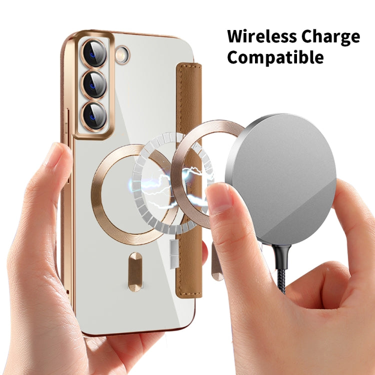 For Samsung Galaxy S23 Ultra 5G Shield Magsafe RFID Anti-theft Rhombus Leather Phone Case(Brown) - Galaxy S23 Ultra 5G Cases by PMC TechLife | Online Shopping South Africa | PMC TechLife