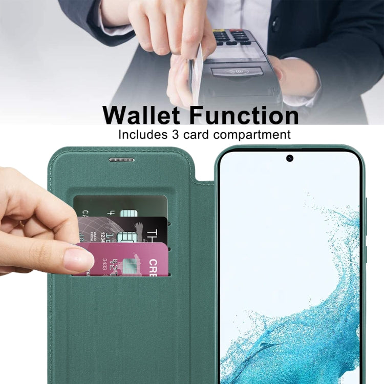 For Samsung Galaxy S22 5G Shield MagSafe RFID Anti-theft Rhombus Leather Phone Case(Green) - Galaxy S22 5G Cases by PMC TechLife | Online Shopping South Africa | PMC TechLife | Buy Now Pay Later Mobicred