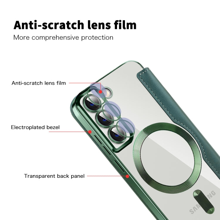 For Samsung Galaxy S22 5G Shield MagSafe RFID Anti-theft Rhombus Leather Phone Case(Green) - Galaxy S22 5G Cases by PMC TechLife | Online Shopping South Africa | PMC TechLife | Buy Now Pay Later Mobicred