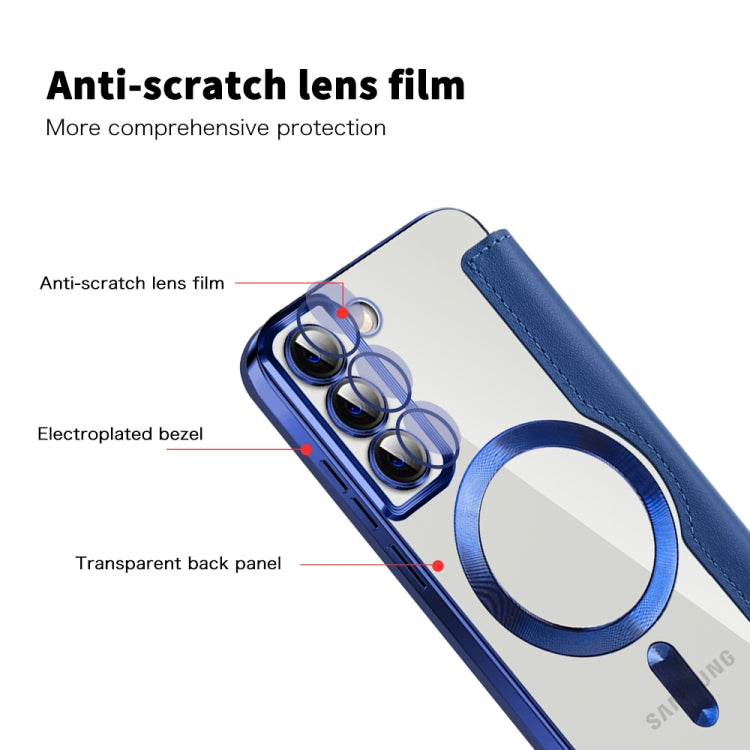For Samsung Galaxy S22+ 5G Shield MagSafe RFID Anti-theft Rhombus Leather Phone Case(Dark Blue) - Galaxy S22+ 5G Cases by PMC TechLife | Online Shopping South Africa | PMC TechLife | Buy Now Pay Later Mobicred