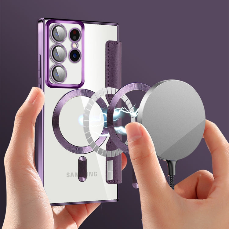 For Samsung Galaxy S22 Ultra 5G Shield MagSafe RFID Anti-theft Rhombus Leather Phone Case(Purple) - free shipping - PMC TechLife - Order now!