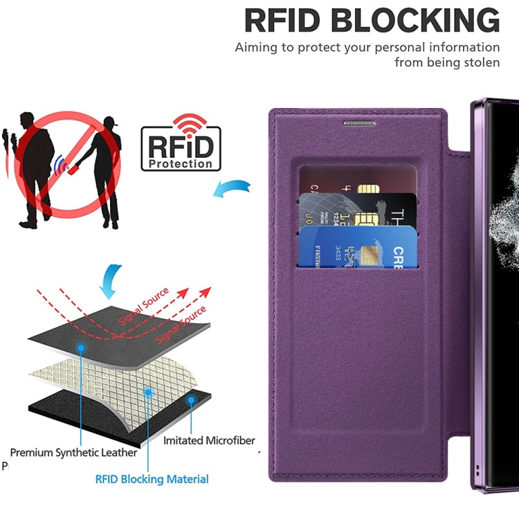 For Samsung Galaxy S22 Ultra 5G Shield MagSafe RFID Anti-theft Rhombus Leather Phone Case(Purple) - free shipping - PMC TechLife - Order now!