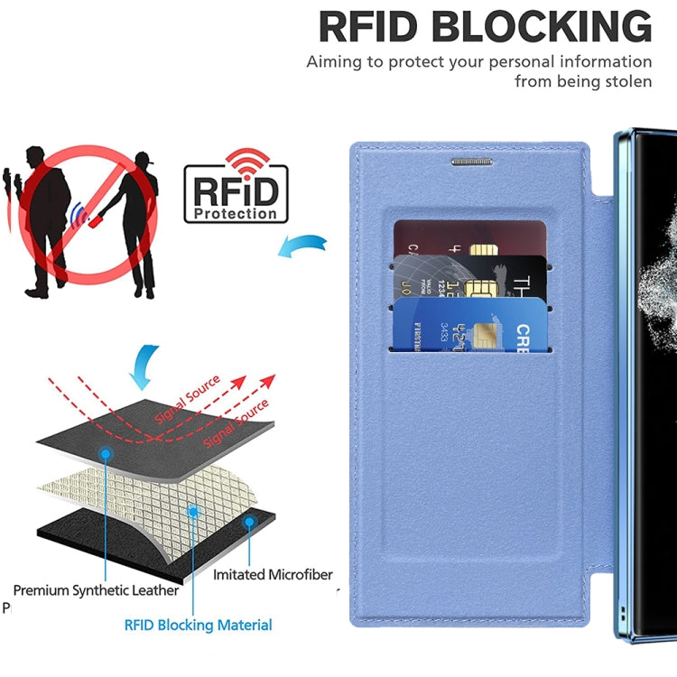For Samsung Galaxy S22 Ultra 5G Shield MagSafe RFID Anti-theft Rhombus Leather Phone Case(Blue) - free shipping - PMC TechLife - Order now!