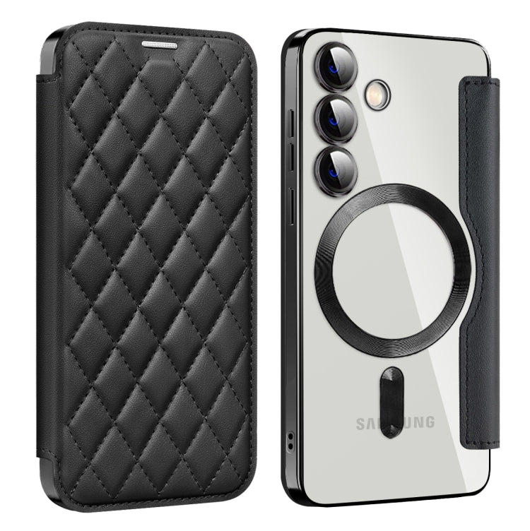 For Samsung Galaxy S24 5G Shield Magsafe RFID Anti-theft Rhombus Leather Phone Case(Black) - Galaxy S24 5G Cases by PMC TechLife | Online Shopping South Africa | PMC TechLife