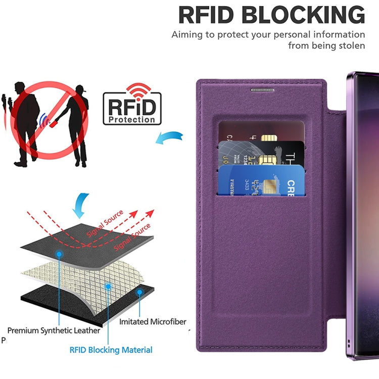 For Samsung Galaxy S24 Ultra 5G Shield Magsafe RFID Anti-theft Rhombus Leather Phone Case(Purple) - Galaxy S24 Ultra 5G Cases by PMC TechLife | Online Shopping South Africa | PMC TechLife