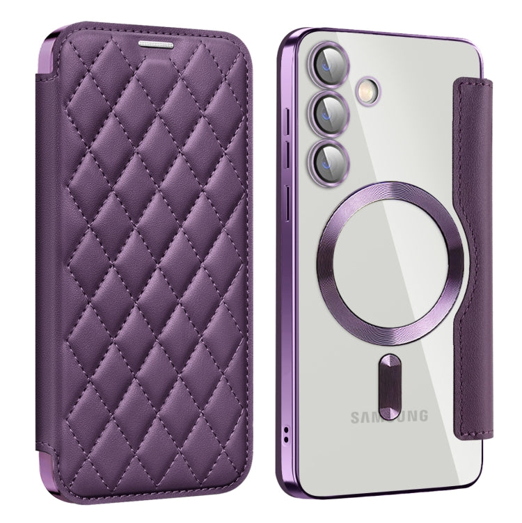 For Samsung Galaxy S24+ 5G Shield MagSafe RFID Anti-theft Rhombus Leather Phone Case(Purple) - free shipping - PMC TechLife - Order now!