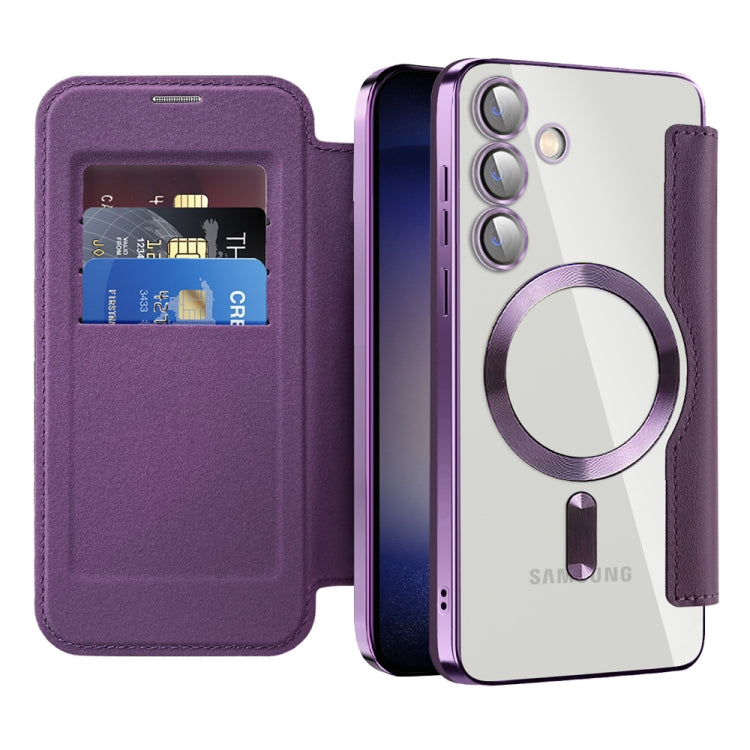 For Samsung Galaxy S24+ 5G Shield MagSafe RFID Anti-theft Rhombus Leather Phone Case(Purple) - free shipping - PMC TechLife - Order now!