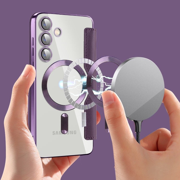 For Samsung Galaxy S24+ 5G Shield MagSafe RFID Anti-theft Rhombus Leather Phone Case(Purple) - free shipping - PMC TechLife - Order now!