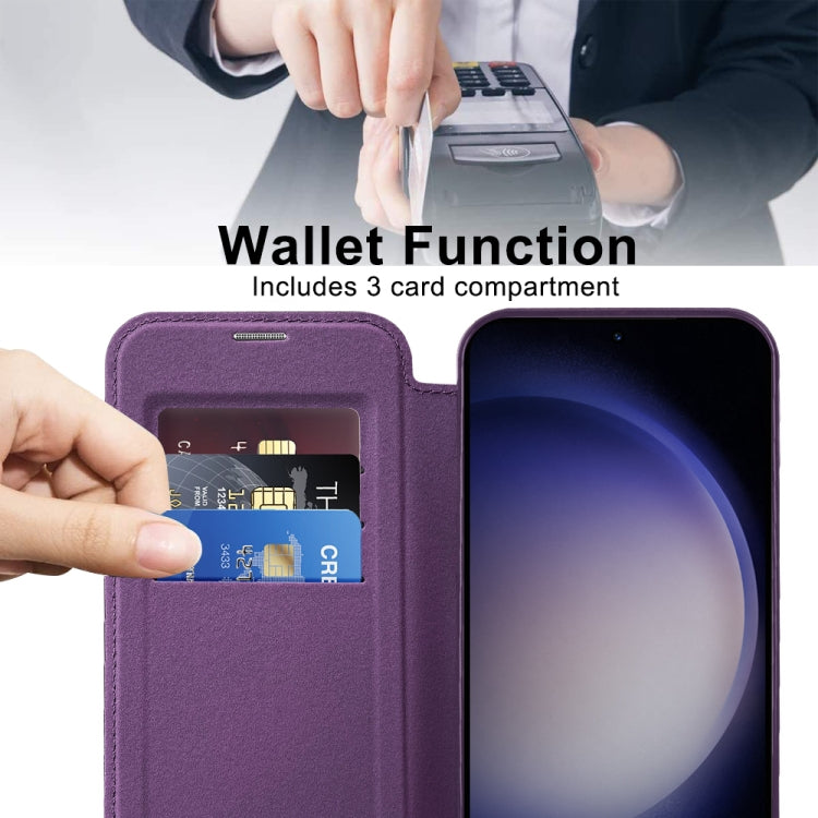 For Samsung Galaxy S24+ 5G Shield MagSafe RFID Anti-theft Rhombus Leather Phone Case(Purple) - free shipping - PMC TechLife - Order now!