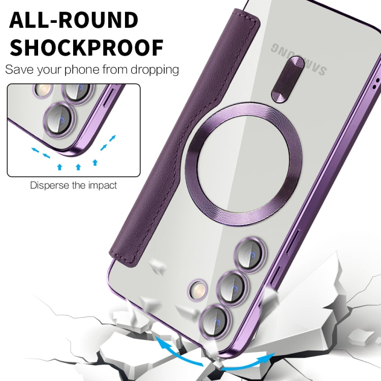 For Samsung Galaxy S24+ 5G Shield MagSafe RFID Anti-theft Rhombus Leather Phone Case(Purple) - free shipping - PMC TechLife - Order now!