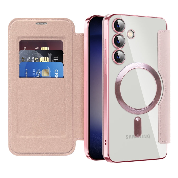 For Samsung Galaxy S24+ 5G Shield MagSafe RFID Anti-theft Rhombus Leather Phone Case(Pink) - Galaxy S24+ 5G Cases by PMC TechLife | Online Shopping South Africa | PMC TechLife | Buy Now Pay Later Mobicred