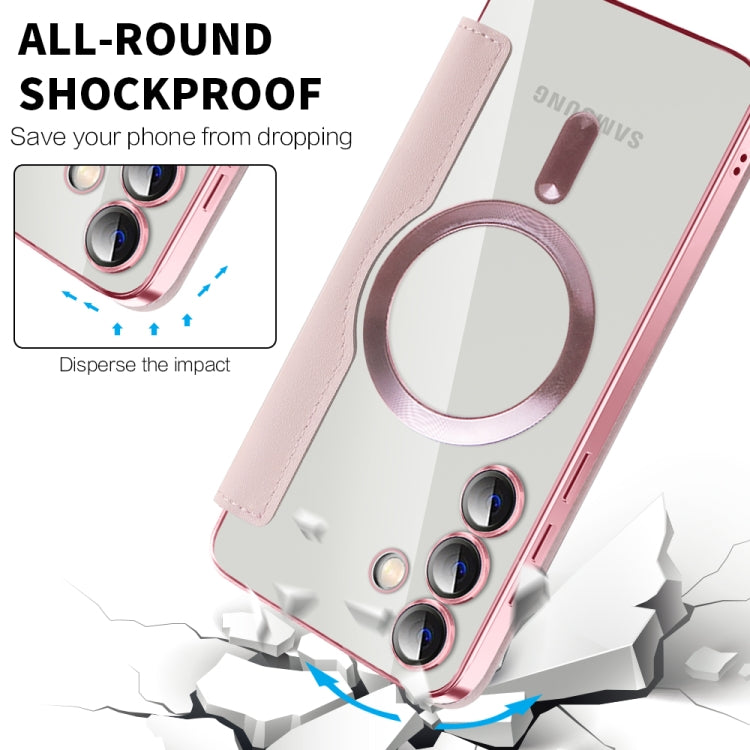 For Samsung Galaxy S24+ 5G Shield MagSafe RFID Anti-theft Rhombus Leather Phone Case(Pink) - Galaxy S24+ 5G Cases by PMC TechLife | Online Shopping South Africa | PMC TechLife | Buy Now Pay Later Mobicred