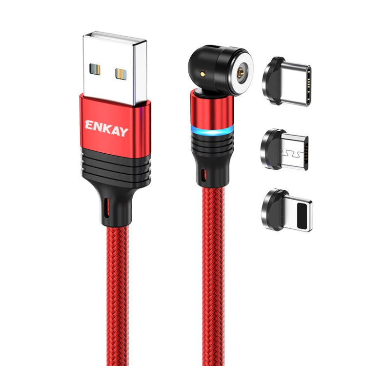 ENKAY 3 in 1 2.4A USB to Type-C / 8 Pin / Micro USB Magnetic 540 Degrees Rotating Charging Cable, Length:1m(Red) - Charging Cable & Head by ENKAY | Online Shopping South Africa | PMC TechLife | Buy Now Pay Later Mobicred