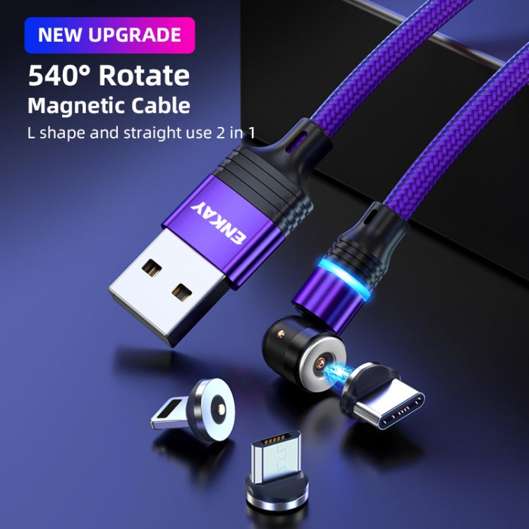 ENKAY 3 in 1 2.4A USB to Type-C / 8 Pin / Micro USB Magnetic 540 Degrees Rotating Charging Cable, Length:1m(Purplele) - Charging Cable & Head by ENKAY | Online Shopping South Africa | PMC TechLife | Buy Now Pay Later Mobicred