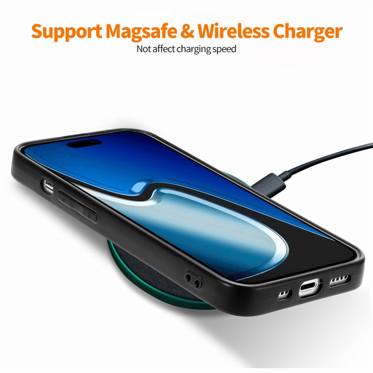 For iPhone 15 ENKAY Fiber Leather Skin PC Phone Case with High Aluminum-silicon Glass Film(Green) - iPhone 15 Cases by ENKAY | Online Shopping South Africa | PMC TechLife | Buy Now Pay Later Mobicred